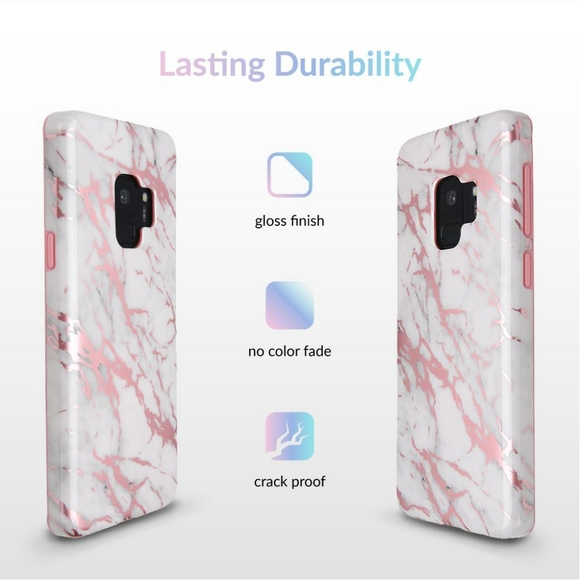 White Marble Pink Chrome Samsung Galaxy S9 shockproof Case - Picture 4 of 7
